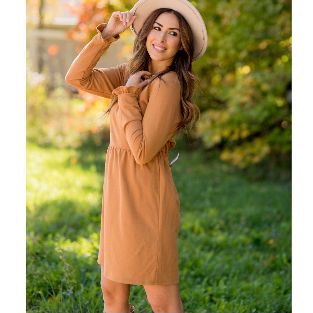 Tan Long Sleeve Dress Betsey’s Boutique